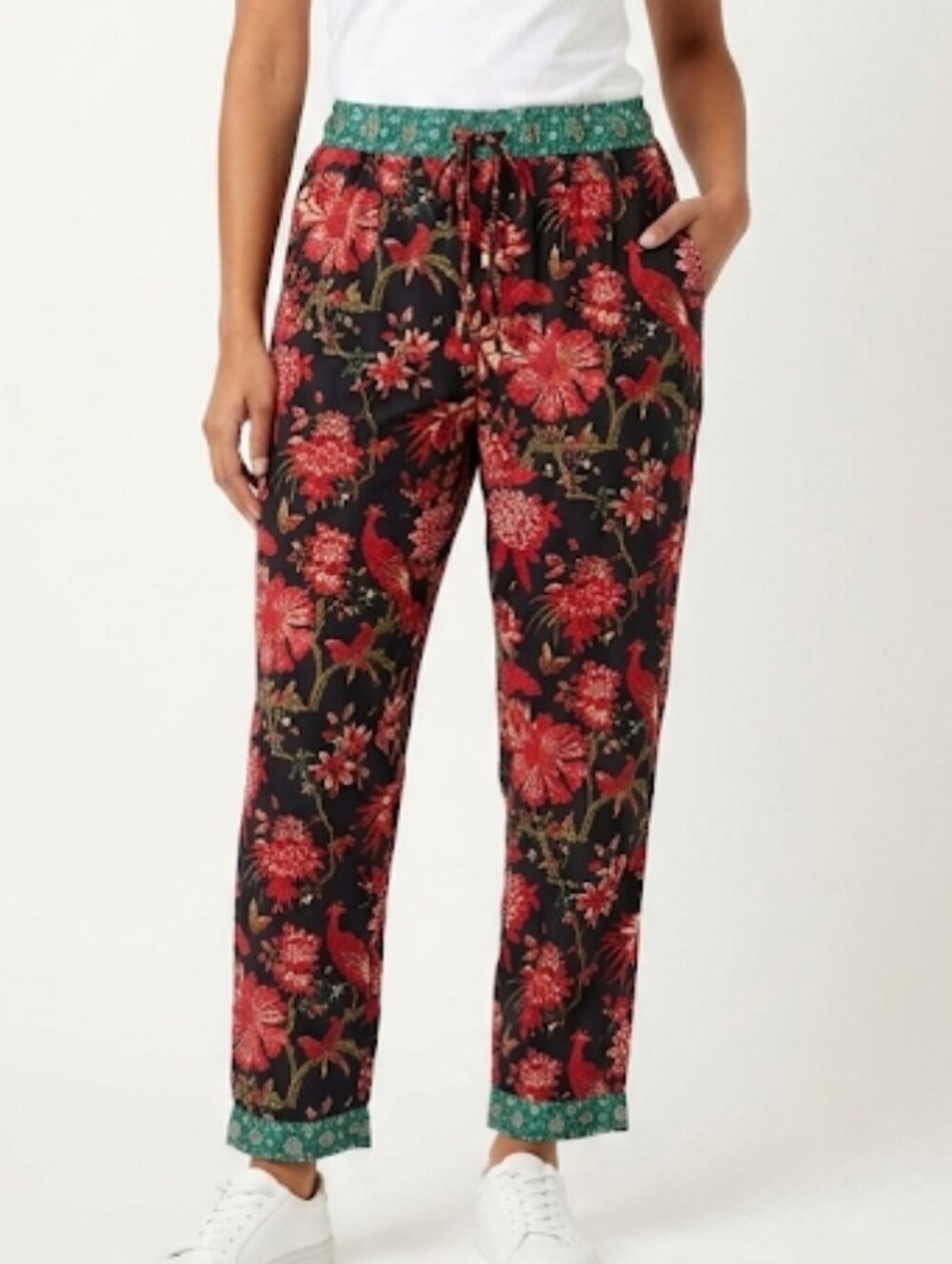Sundance Leia Cotton Floral Bird Print Cropped Boho Pants